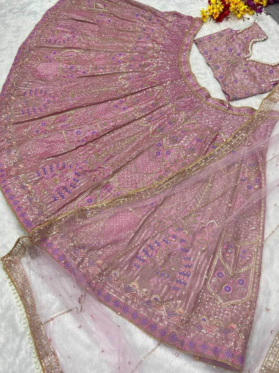 Kasturi Silk Embroidered Thread Work Sequins Lehenga With Cancan - MYLUXURY LANE ENTERPRISE